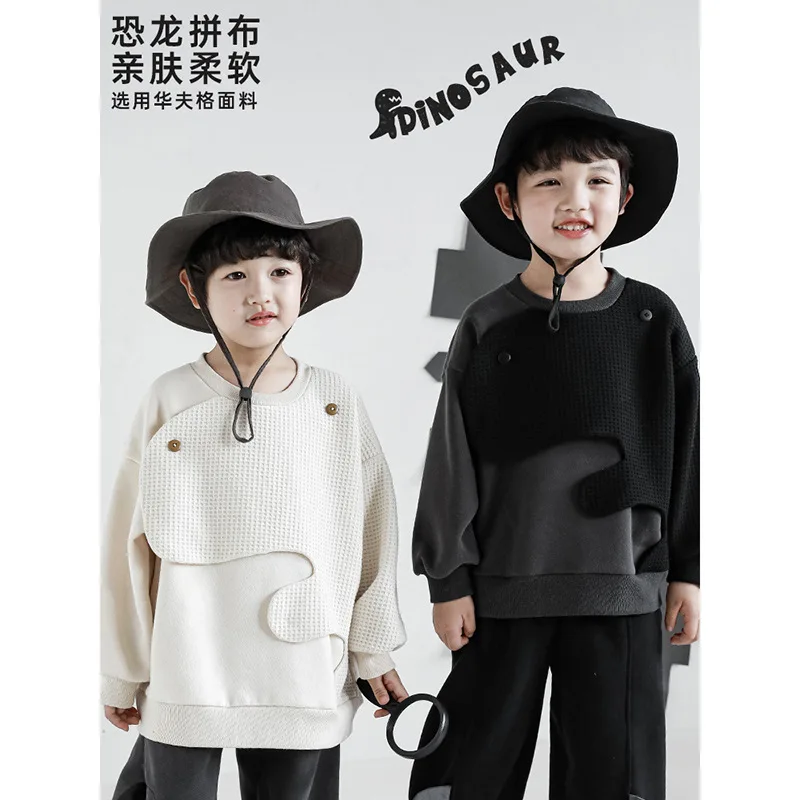 

Children's Waffle Patchwork Warm Sweatshirt Autumn Winter 2022 New Boys' Casual Top