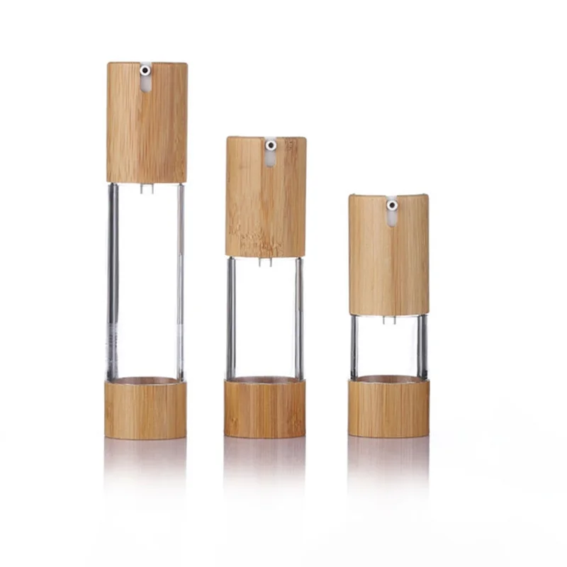 Custom Logo 15ml 30ml 50ml 80ml 100ml  Eco-friendly Bamboo Natural Cosmetic Bottles Vacuum Pump Airless Cream Formula Packaging