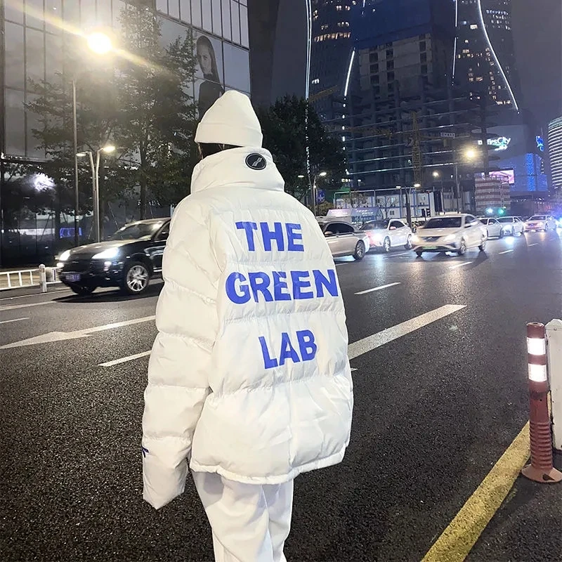 White Duck Down Coats Loose Letters Print Warm Parkas Casual Winter Down Jackets Stand Collar Thick Teen Girl Female New Women