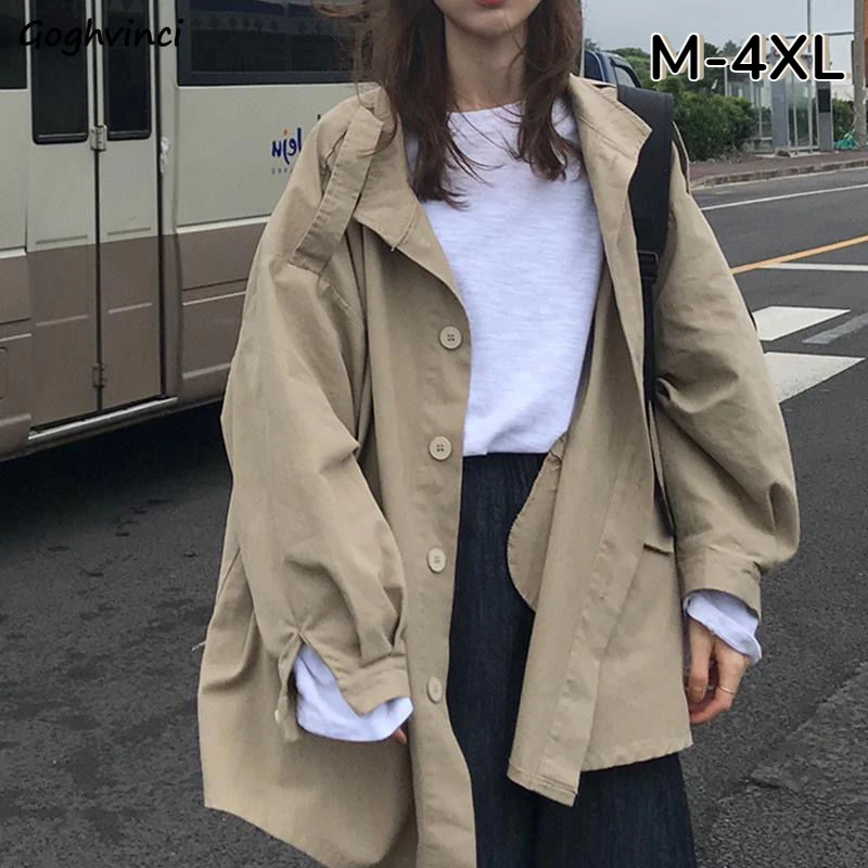 

Trench Women A-line Loose Teens Fashion Ulzzang Basic Casual All-match Autumn New Cool Gentle Streetwear College Female BF Young