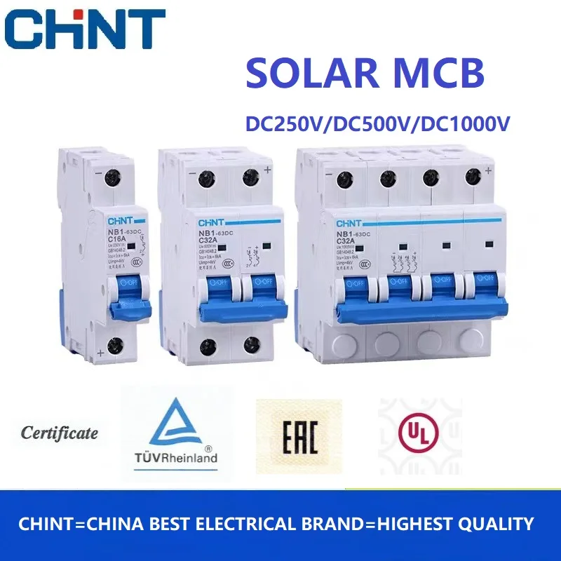 

CHINT Солнечный автоматический выключатель постоянного тока NB1-63DC 1P 2P 4P DC250V DC500V DC1000V Энергетический фотоэлектрический мини MCB 10A 16A 20A 32A 40A 50A 63A