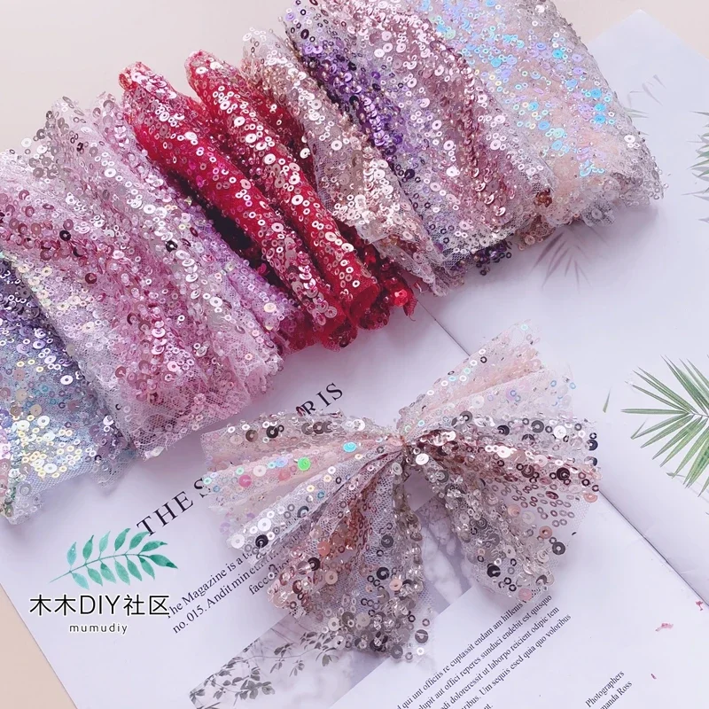 

15cm Wide Gradient Beg Bead Sequin Cloth with 50cm DIY Handmade Bow Material