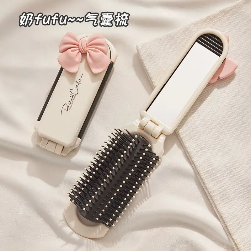 

2pcs Cute Folding Air Bag Comb with Mirror Silicone Cartoon Folding Combs Girls Women Portable for Travel Head Massager Relax