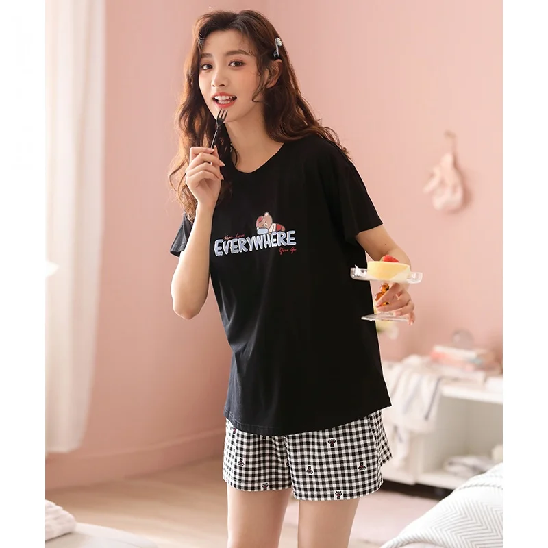 Пижама женская летняя из чистого хлопка с коротким рукавом и шортами