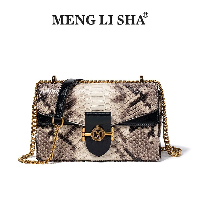 

Menglisha/Women's Bag 2023 New Light Luxury Retro Snake Skin Designer Pattern Chain Bag Premium One Shoulder Crossbody Square Ba