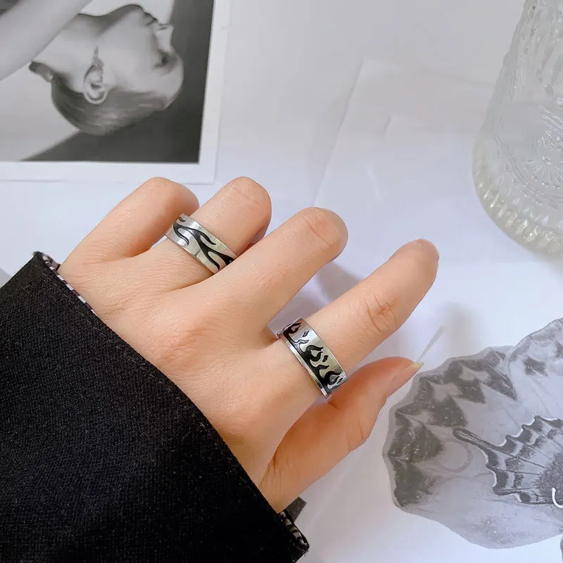 

Titanium Steel Ring For Men Women Flame Hip-Hop Rock Style Personalized Index Finger Ring Designer Jewelry Man Accessories