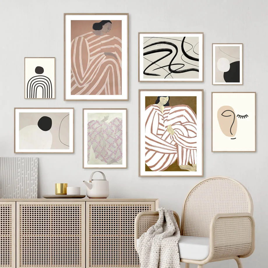 

Abstract Stripe Girl Boho Line Geometry Posters And Prints Wall Art Canvas Painting Art Mural Picture For Living Room Home Decor