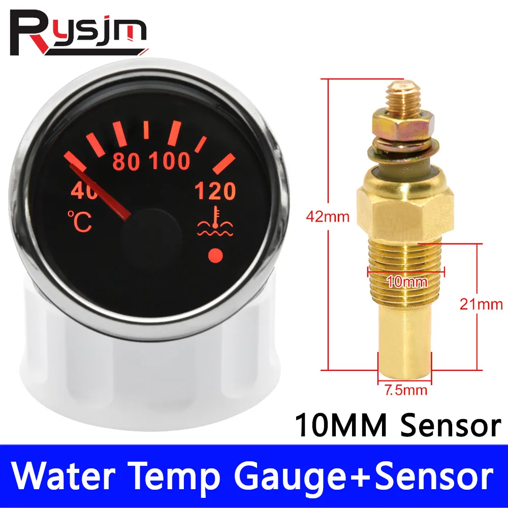 

HD 52mm Universal Car Boat Water Temperature Gauge With Coolant Temperature Sensors Temp Meter Red Backlight With Alarm 12V/24V