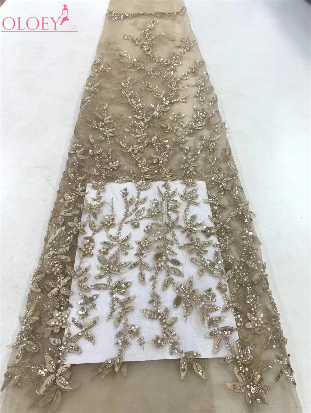 

Fashion Elegant French Embroidery Beaded Lace Fabric African Nigerian With Sequins Fabric For Wedding Dress
