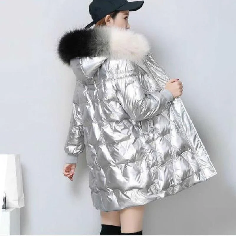 Parkas Women 2023 New Fashion Glossy Hooded Winter Women's Jacket Fashion Casual Slim Long Warm Cotton Coat Brand Ladies Parkas