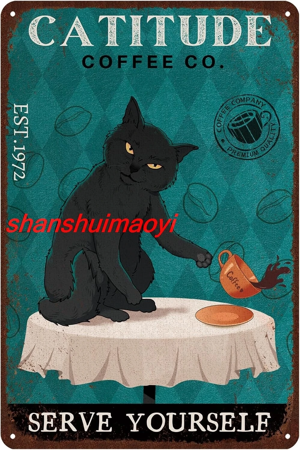 Металлическая вывеска с котом NIUU NIU KMN