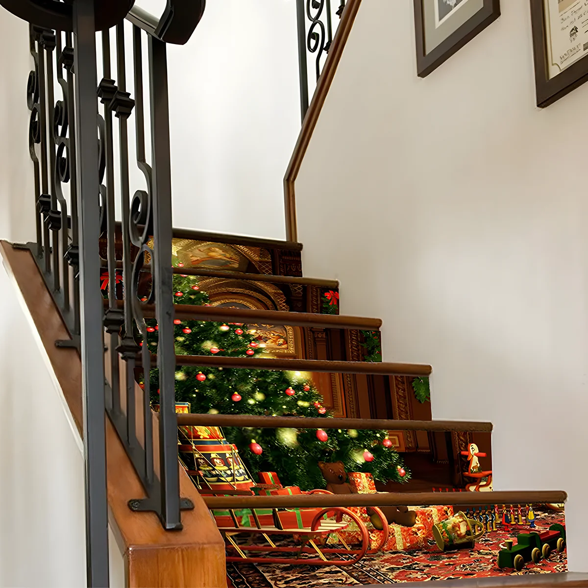 Новинка 2024 рождественские креативные наклейки на лестницы 3D стену для