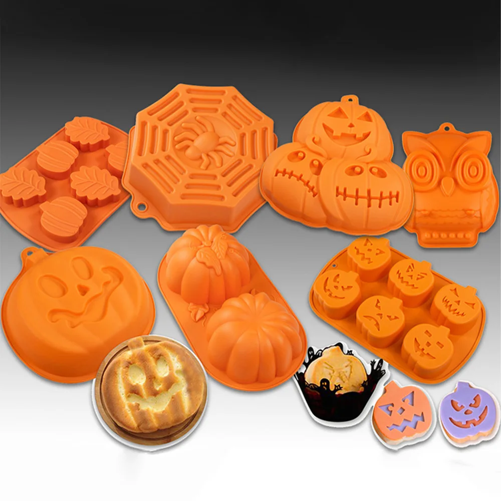 

Страшная силиконовая форма в виде тыквы на Хэллоуин, зернистая форма в виде черепа, кубика льда, шоколада, блюд, форма для выпечки, печенья, п...