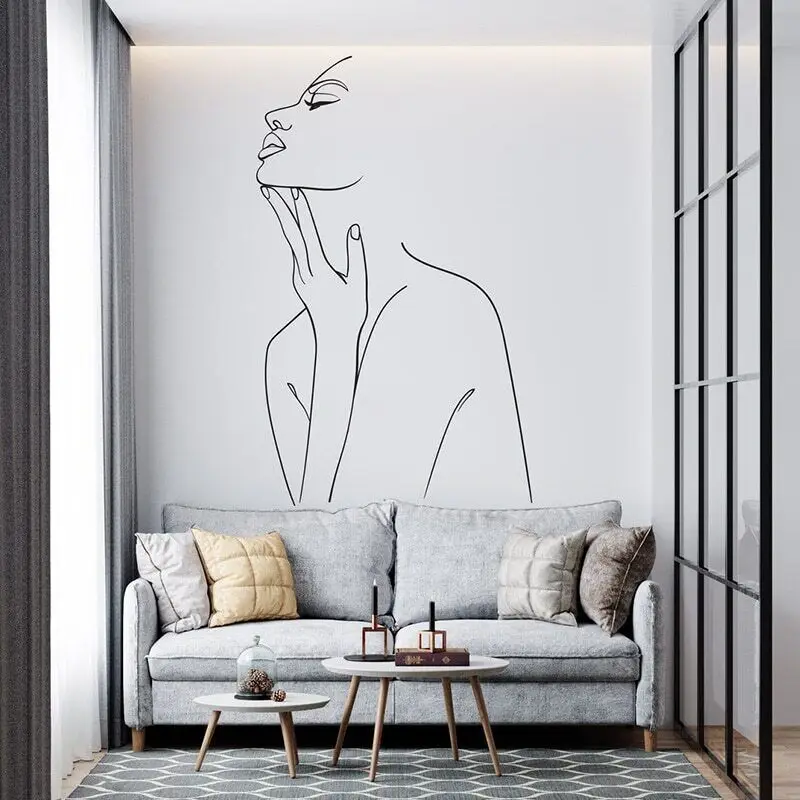 Однолинейная Наклейка на стену с изображением красивой женщины, наклейка на стену. Декор стен для домашнего салона красоты. Эстетический Декор 3D35