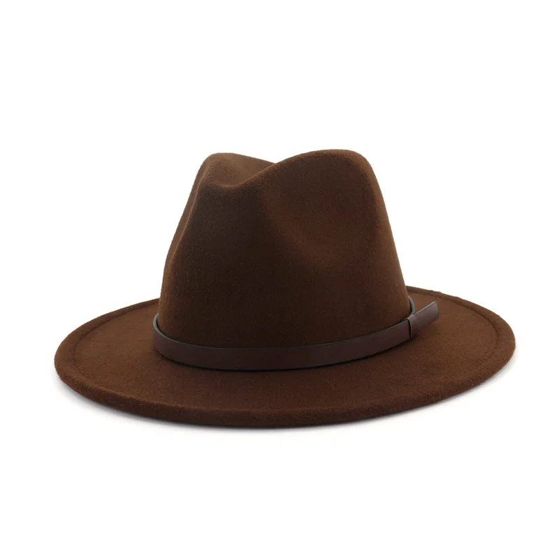 

Fedora Hat Men Women Brown leather belt decoration Felt Hatsartificial wool Blend Bowler Hats Fashion Jazz Hat wholesale