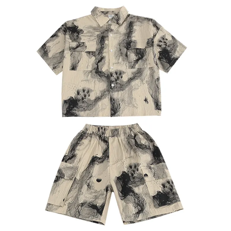 Kids Boys Clothing Sets Summer Fashion Print Shirts+Shorts Two Pieces Casual Outfits High Quality Baby Clothes 3 To 14Years Old