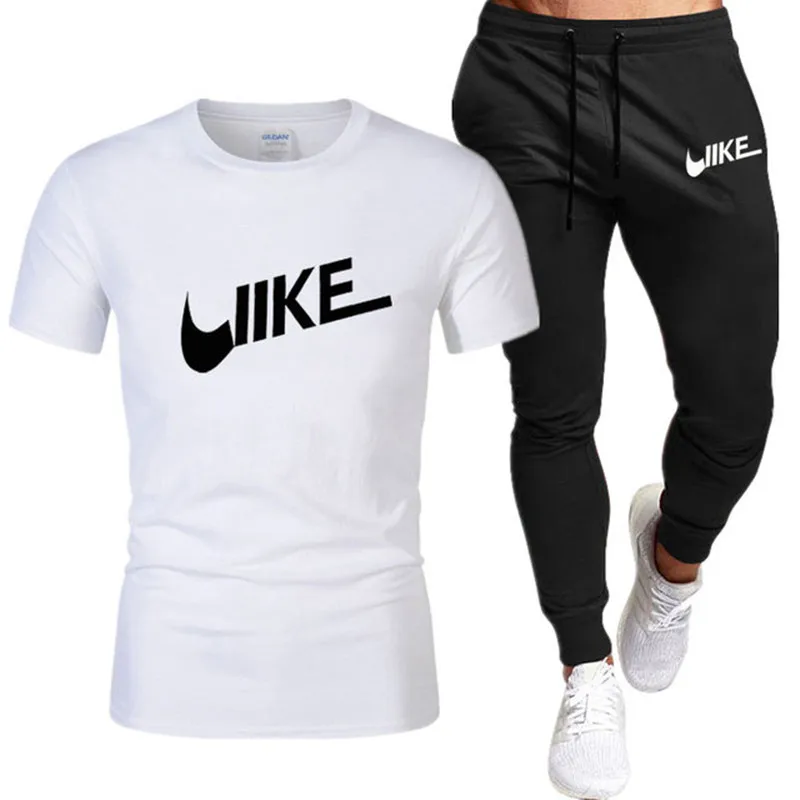 

Men's short sleeved sportswear T-shirt, sports jogging set, soaked sportswear pants, summer branded clothing, FJSports, 2-piece
