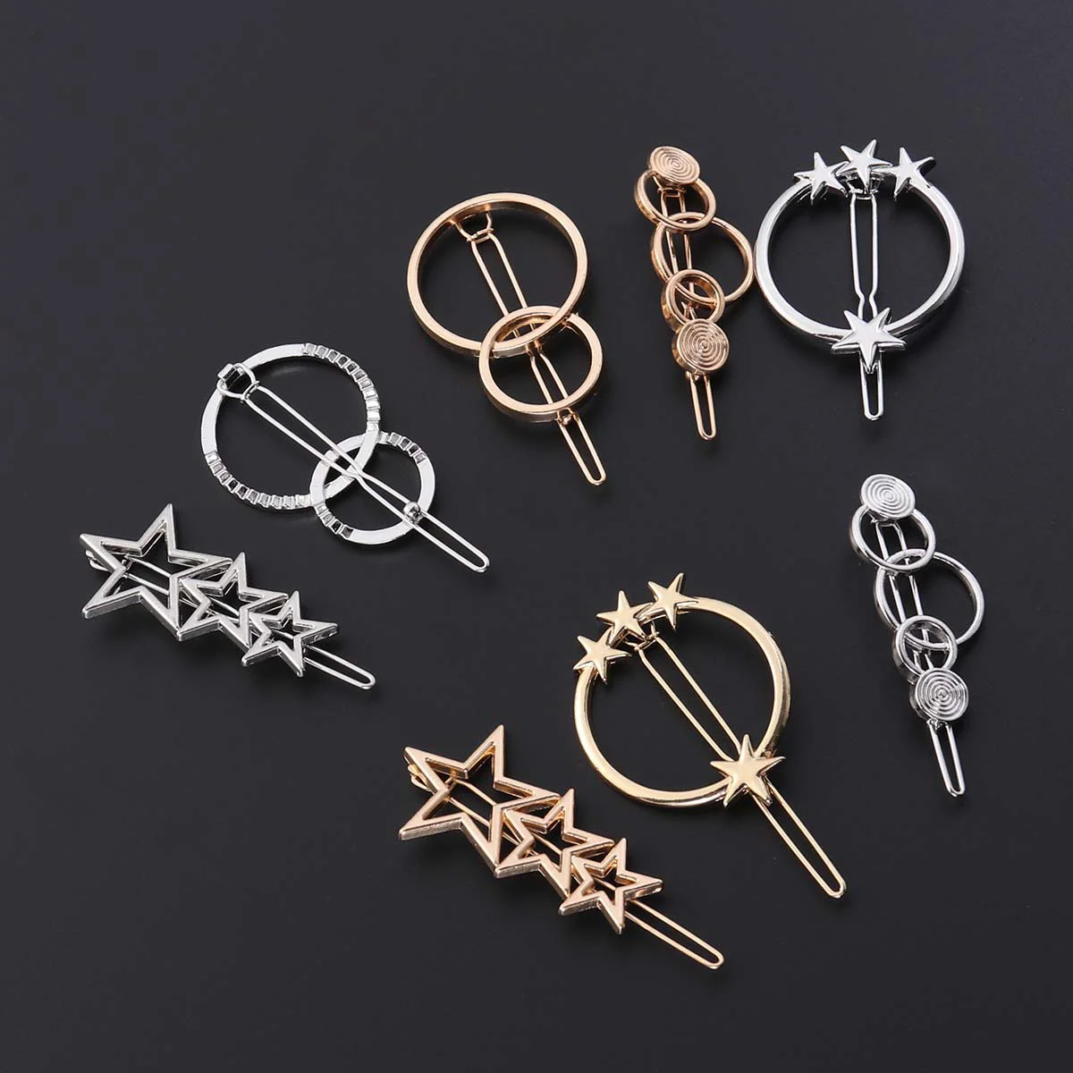 

8 Pcs Hair Clips Metal Star Geometric Hollow Hair Accessories Hair Clamps for Girls