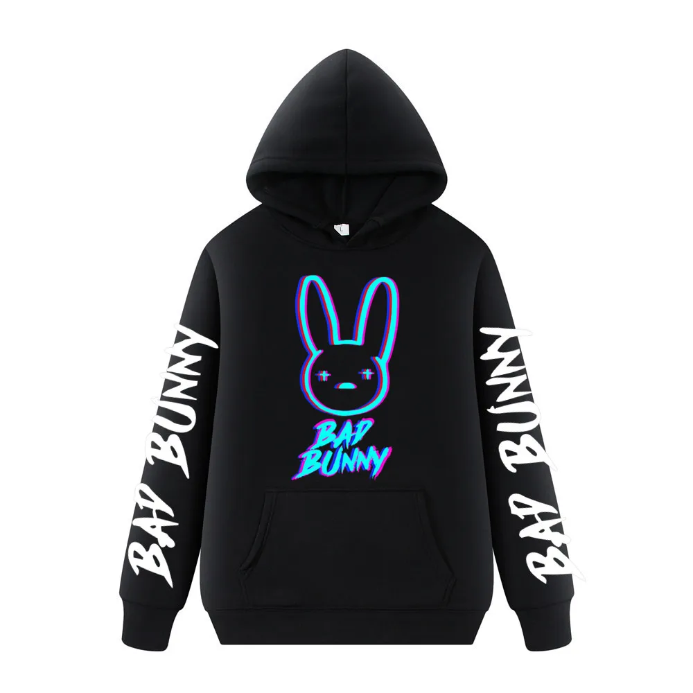 

High Quality Bad Bunny Colorful Graphic Hoodie Unisex Loose Fit Kangaroo Pocket Hooded Sweatshirt Streetwear