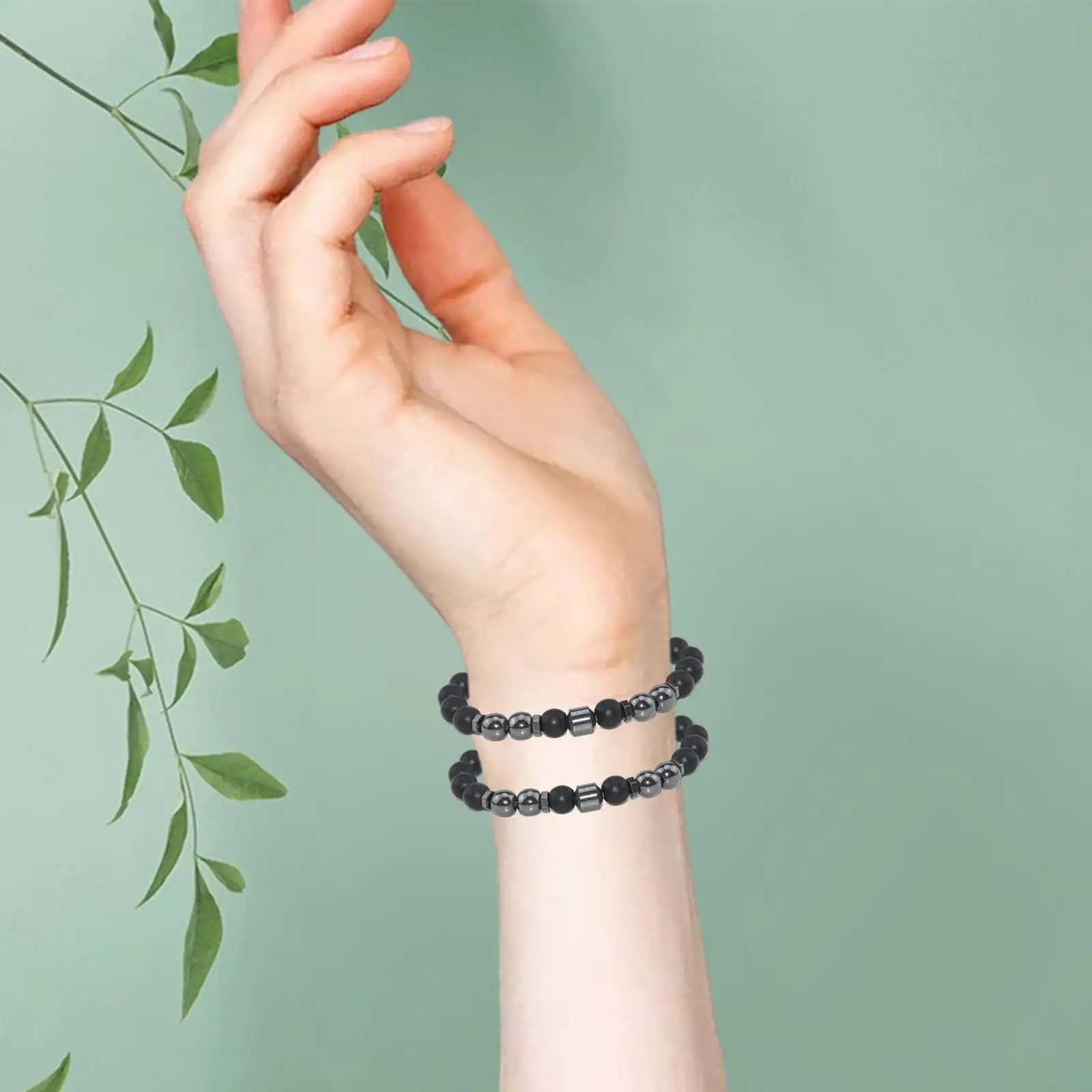 

2Pcs Magnetic Obsidian Bracelet Anklet Unisex Stackable Matte for Graduation