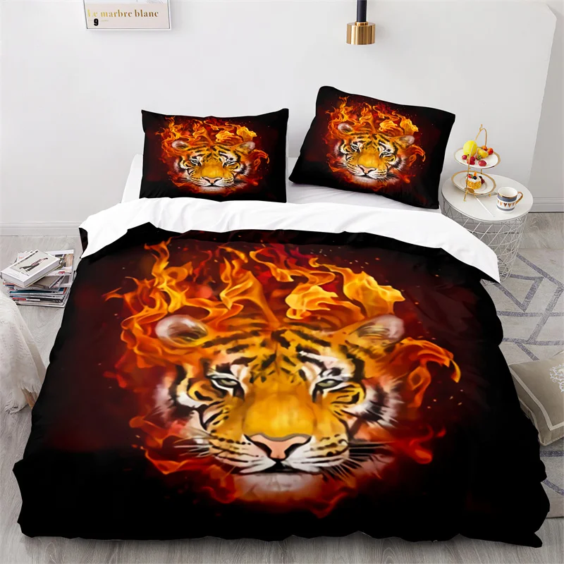 

Flame Tiger Duvet Cover King Queen Size For Boys Men 3D Animal Print Comforter Cover Wildlife Bedding Set Microfiber Quilt Cover