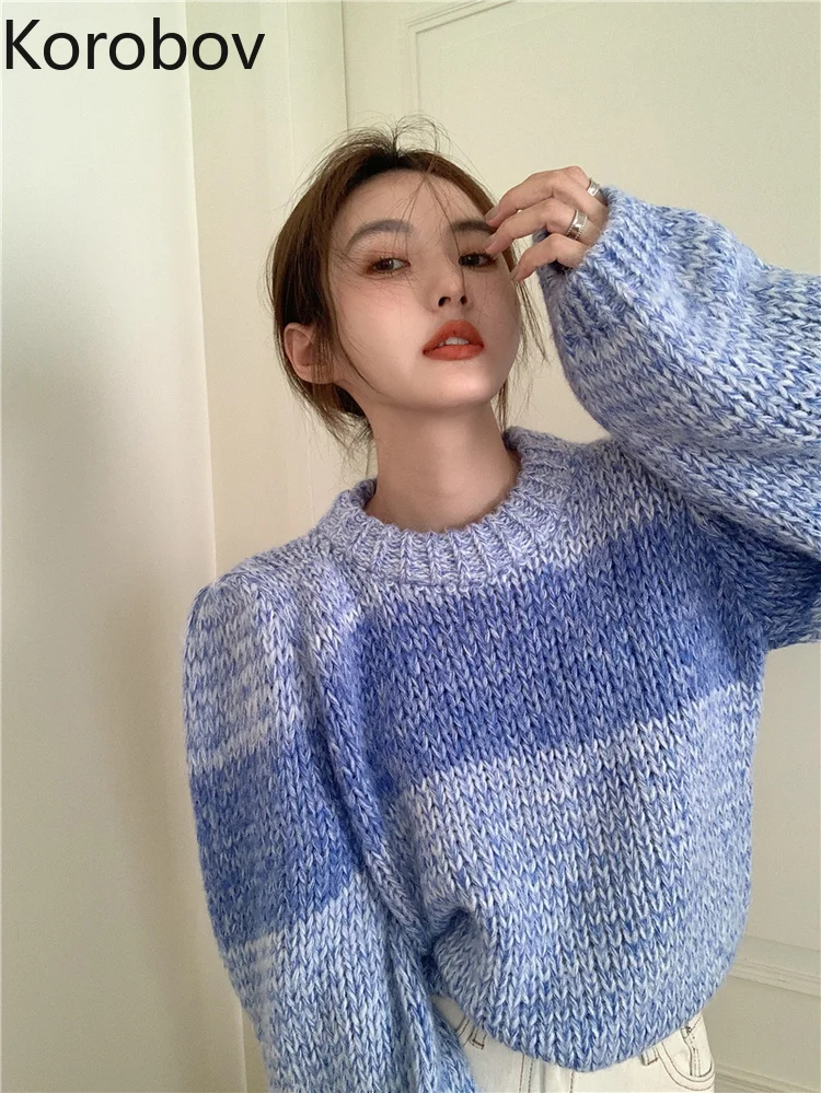 Модные мягкие вязаные топы в Корейском стиле простой пуловер контрастных цветов