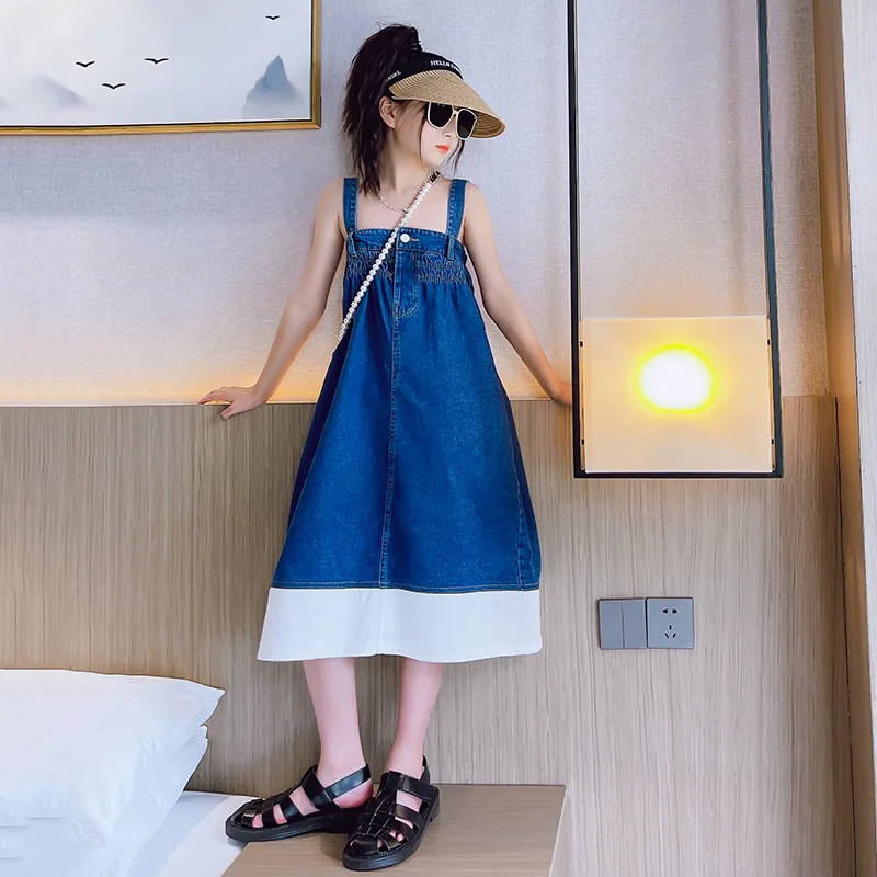 

Teenager Girl Denim Dress Summer Kids Fashion Streetwear 8 10 12 13 14 years Girl Outfits
