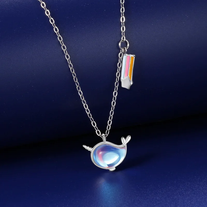 Модное ожерелье из стерлингового серебра S925 позолоченное радужное Narwhal женское