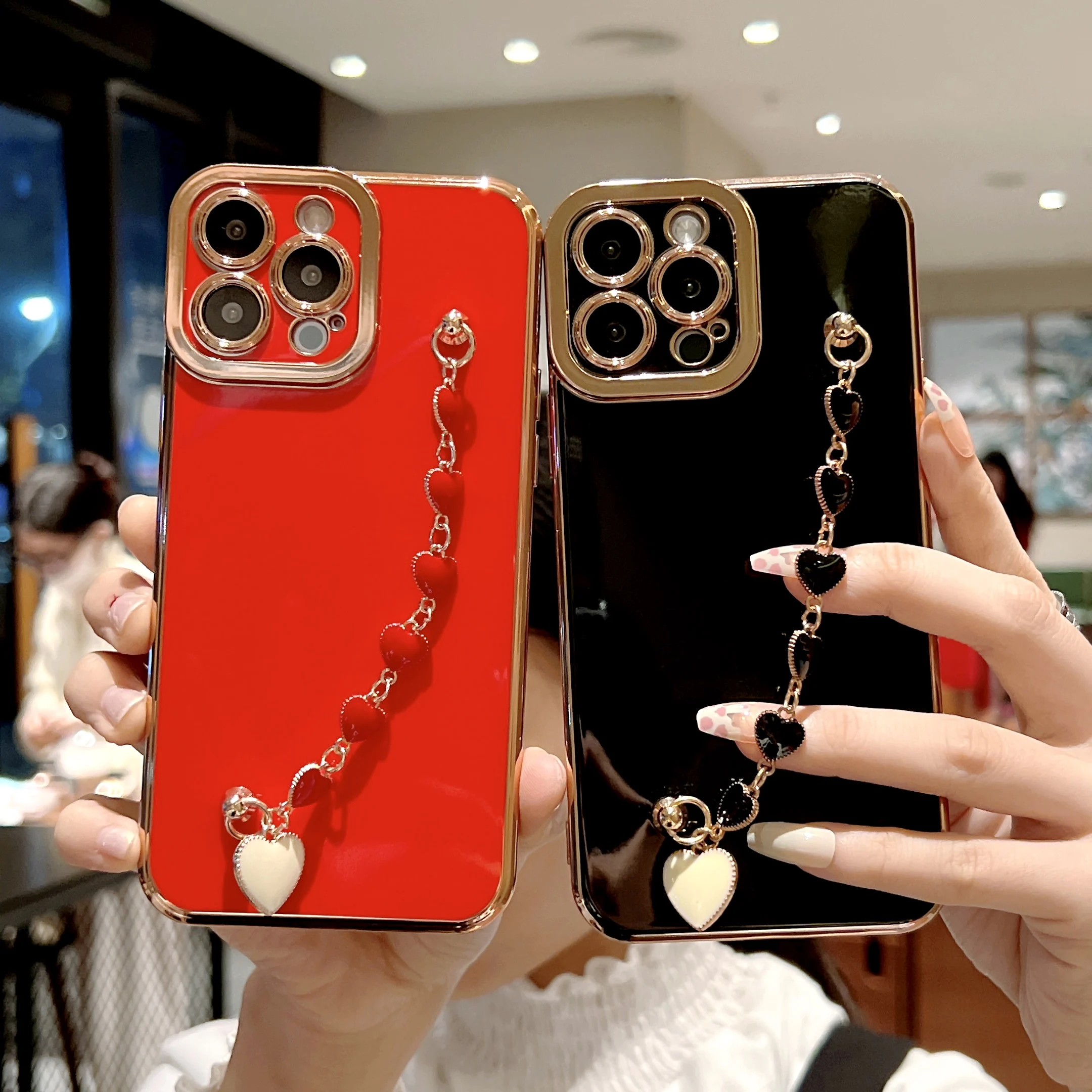 

6D Plating Hand Strap Case For iPhone 13 12 11 Pro Max Mini XR XS Max 8 7 6S 6 Plus SE 2020 Full Coverage Camera Soft Silicone
