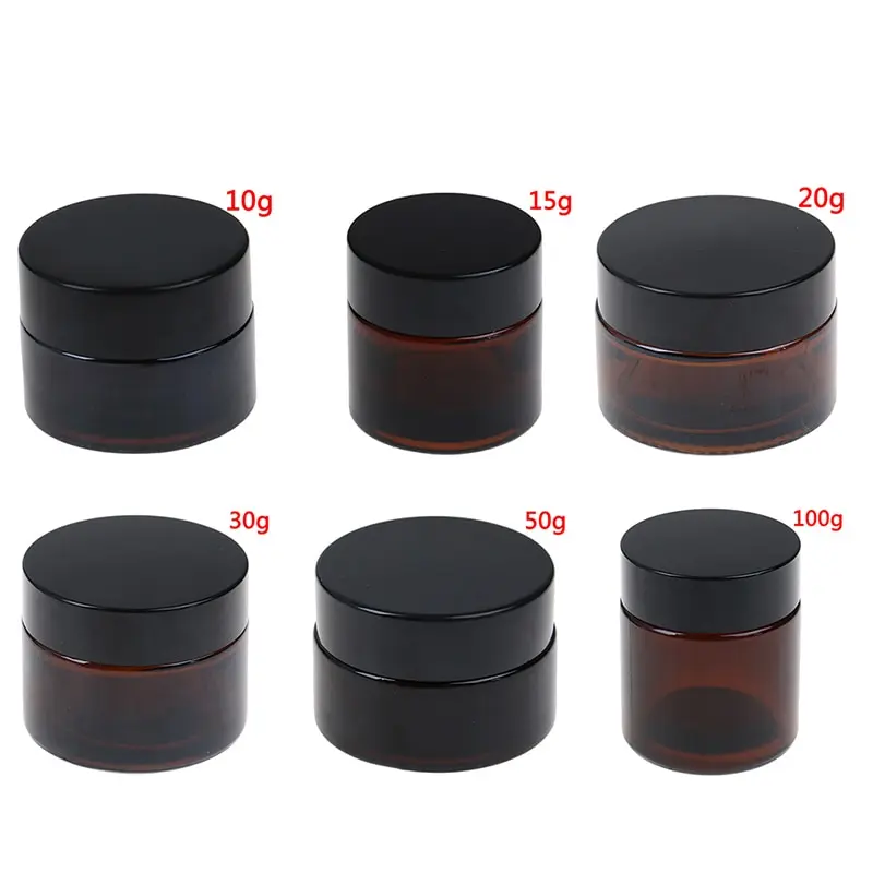 

10g/15g/20g/30g/50g/100g Glass Amber Brown Cosmetic Face Cream Bottles Lip Balm Sample Container Jar Pot Makeup Store Vials