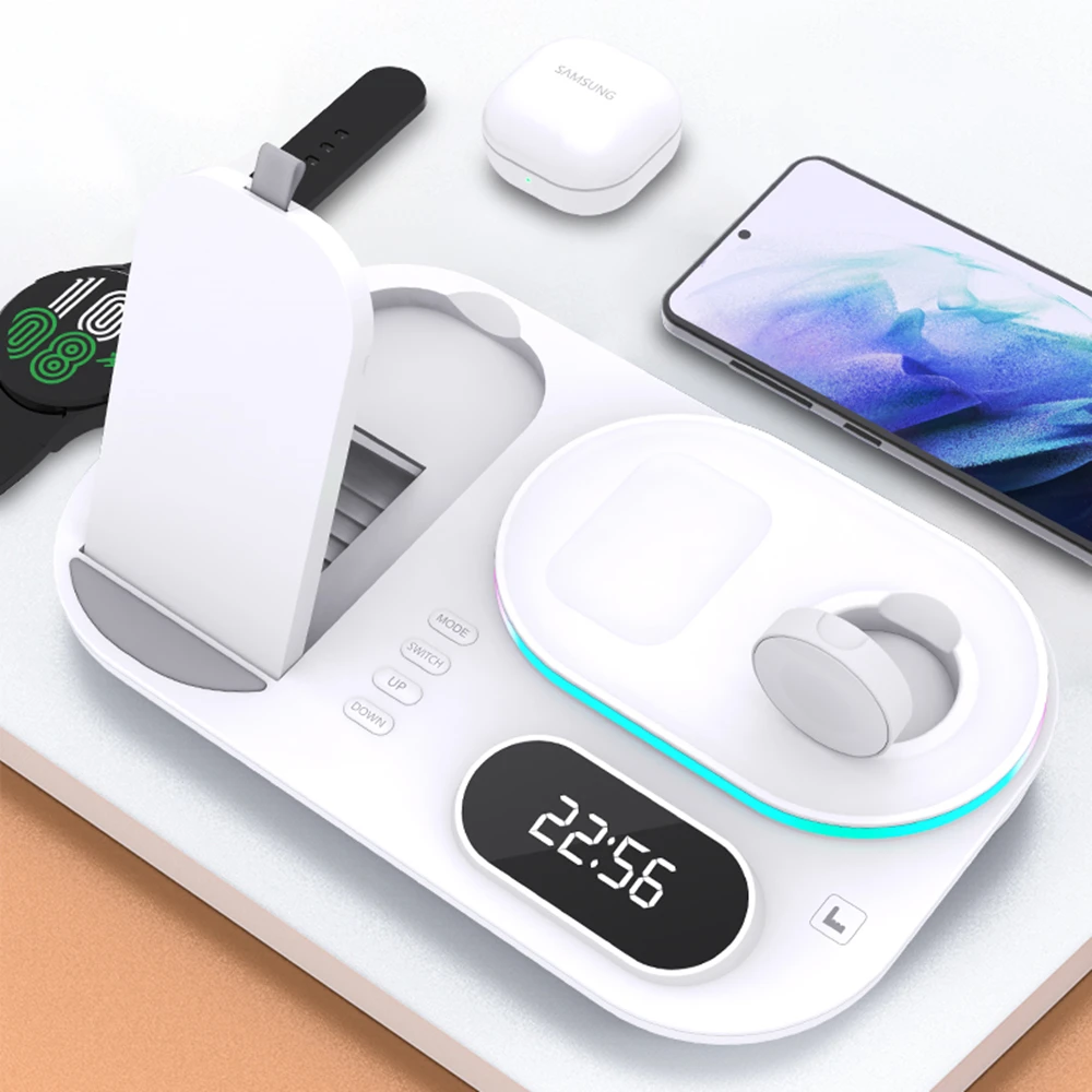 galaxy watch rgb 30w wireless charger dock qi 4 in 1 charging station compatible with apple airpods iphone samsung s21 note 20 free global shipping