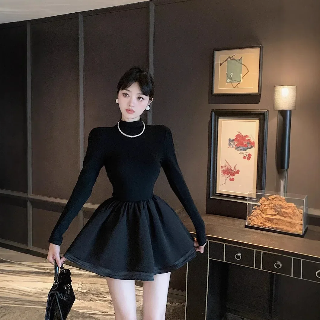 Твидовое женское осенне-зимнее платье полуполо/челюстковая шея внутренняя