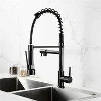 kitchen sink faucets hot cold solid brass 360 degree rotating mixer tap pull out spray nozzle dual handle deck mounted nickel