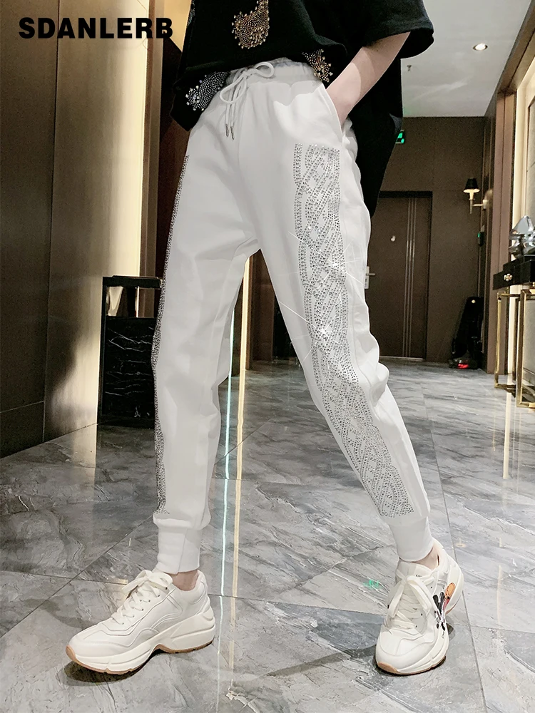 

2022 Spring Autumn New Rhinestone Sweatpants Fashion Harem Pants Women's Loose-Fitting Slimming Ankle-Banded Casual Pants