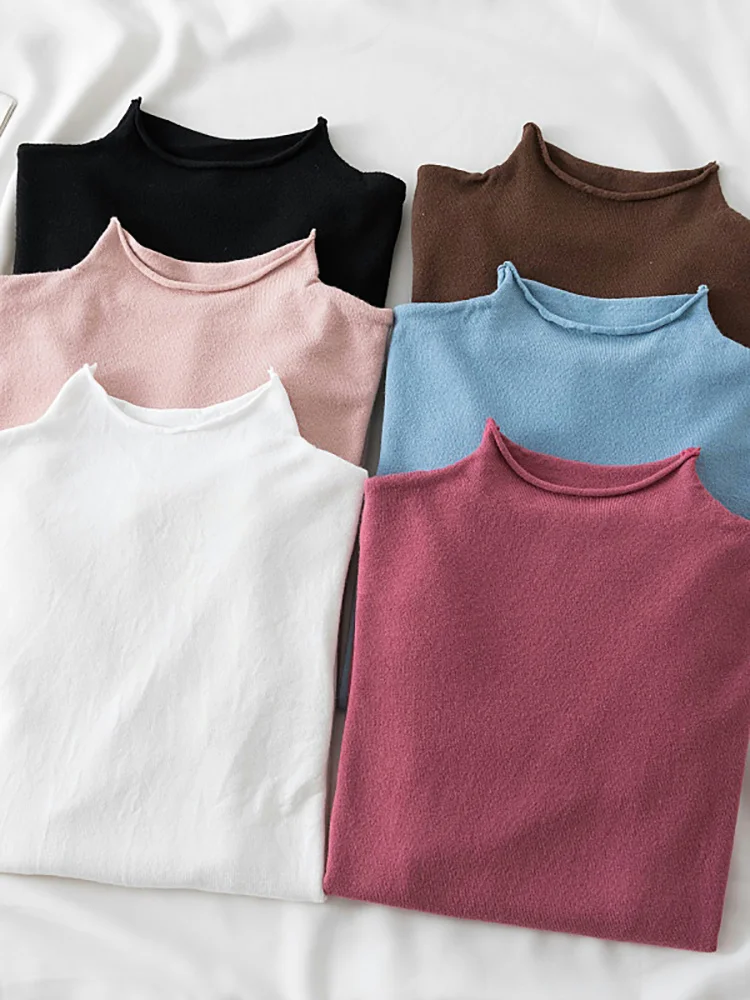 

Hot Sale 2023 Autumn Winter New Half Turtleneck Sweater Women's Large Size Loose Basic Pure Color Wild Knitted Bottoming Shirt S