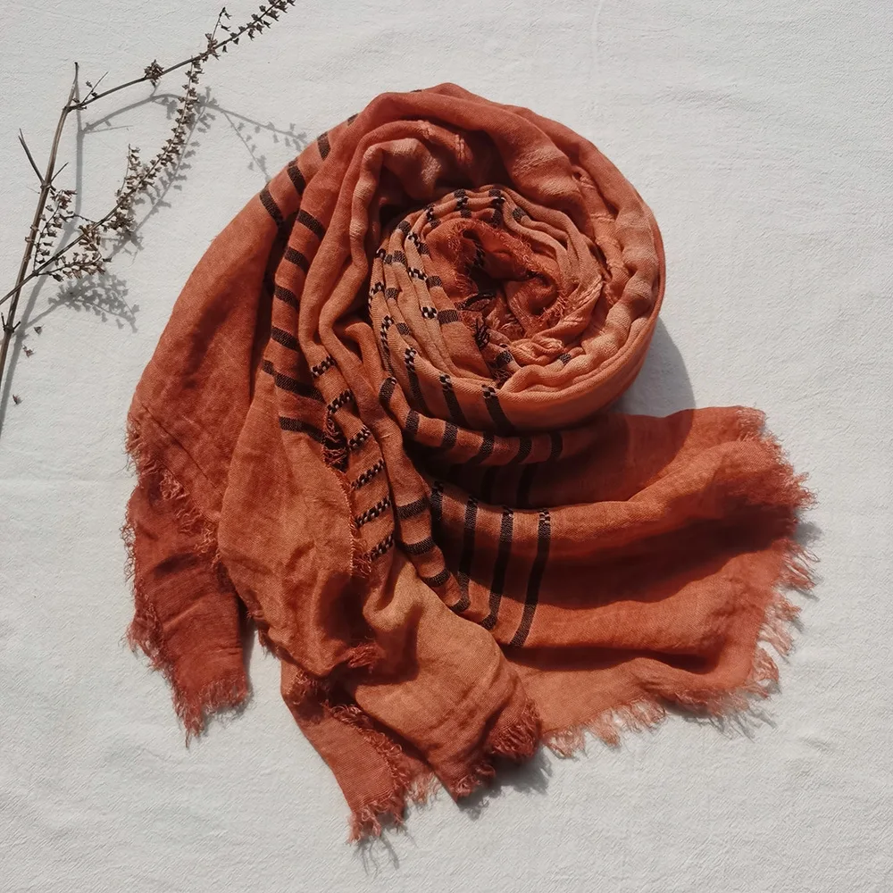 Новый Модный хлопковый льняной мужской шарф в полоску мужские зимние шарфы