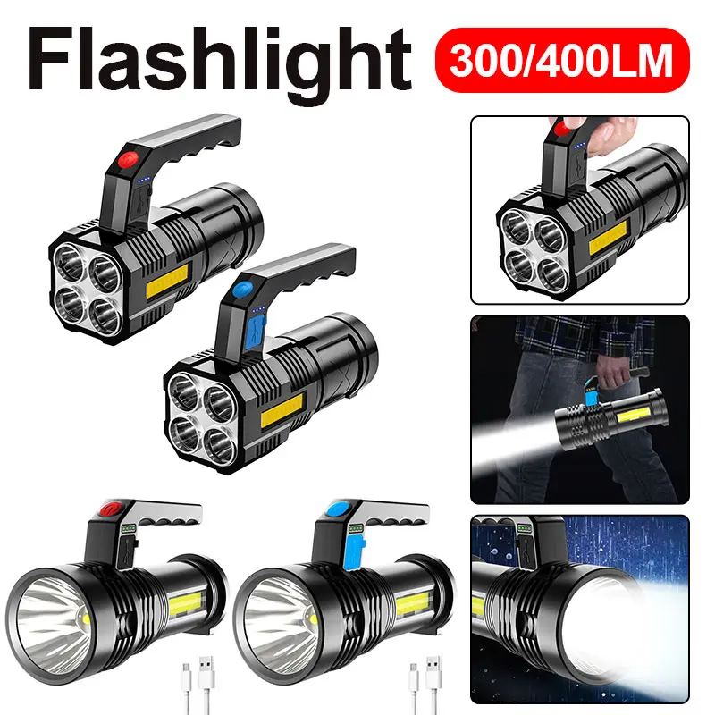 

LED COB Handheld Searchlight Powerful LED Flashlight Torch Waterproof Camping Portable Lamp Spotlight for Outdoor Flashlights