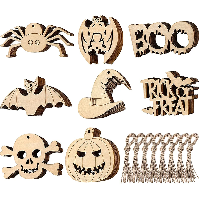 

10 шт., деревянные искусственные подвески для вечерние эллоуина