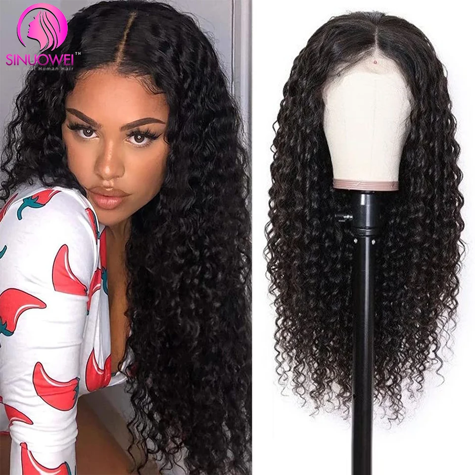 13x4/4x4 Deep Wave Frontal Wig Human Hair Curly Closure Wig 180% Density Brazilian Full Transparent Lace Water Wigs For Women