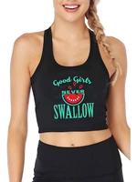 watermelon pattern good girls never swallow design breathable slim fit tank top girls sport training crop tops summer camisole