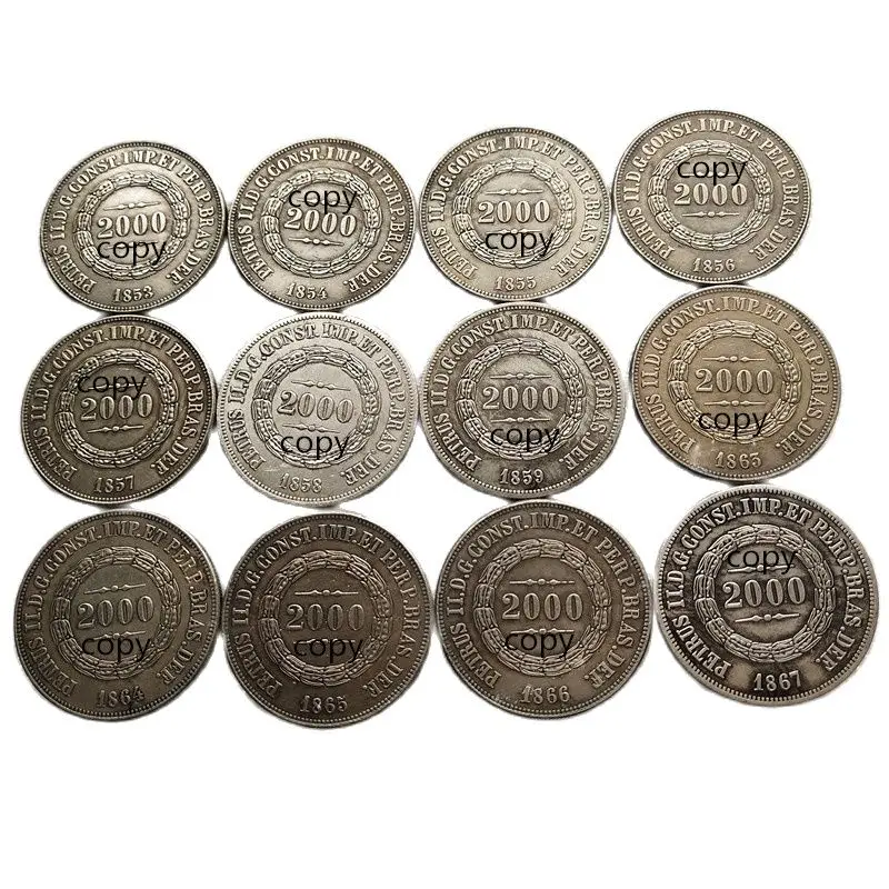 

12PCS Brazil 2000 Ries 1853 - 1866 Silver Plated Copy Coins
