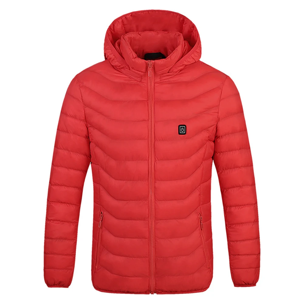 

Men Long Sleeve Hooded Adjustable Temperature Zipper USB Powered Wadded Jacket Safe Heating Washable Winter Coat