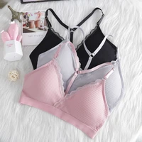 cotton sling beautiful back girl bra tube top no steel ring sports wrapped chest student girl gather thin strap bra lace bras