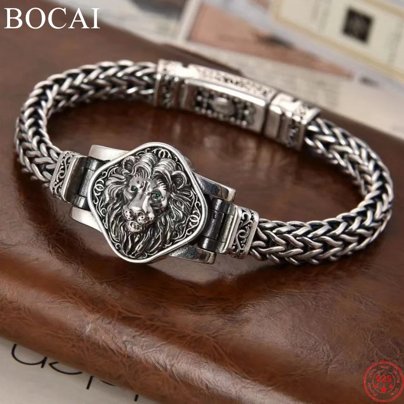 Мужские браслеты BOCAI из стерлингового серебра S925 пробы новая модная рельефная