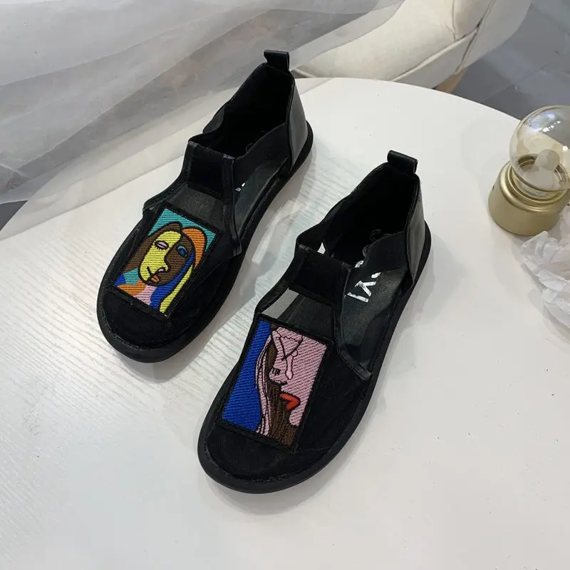 Ladies Sandals 2022 Summer New Organza Sandals Comfortable Flat Mesh Breathable Shoes Fashion Lazy Shoes Women's Shoes