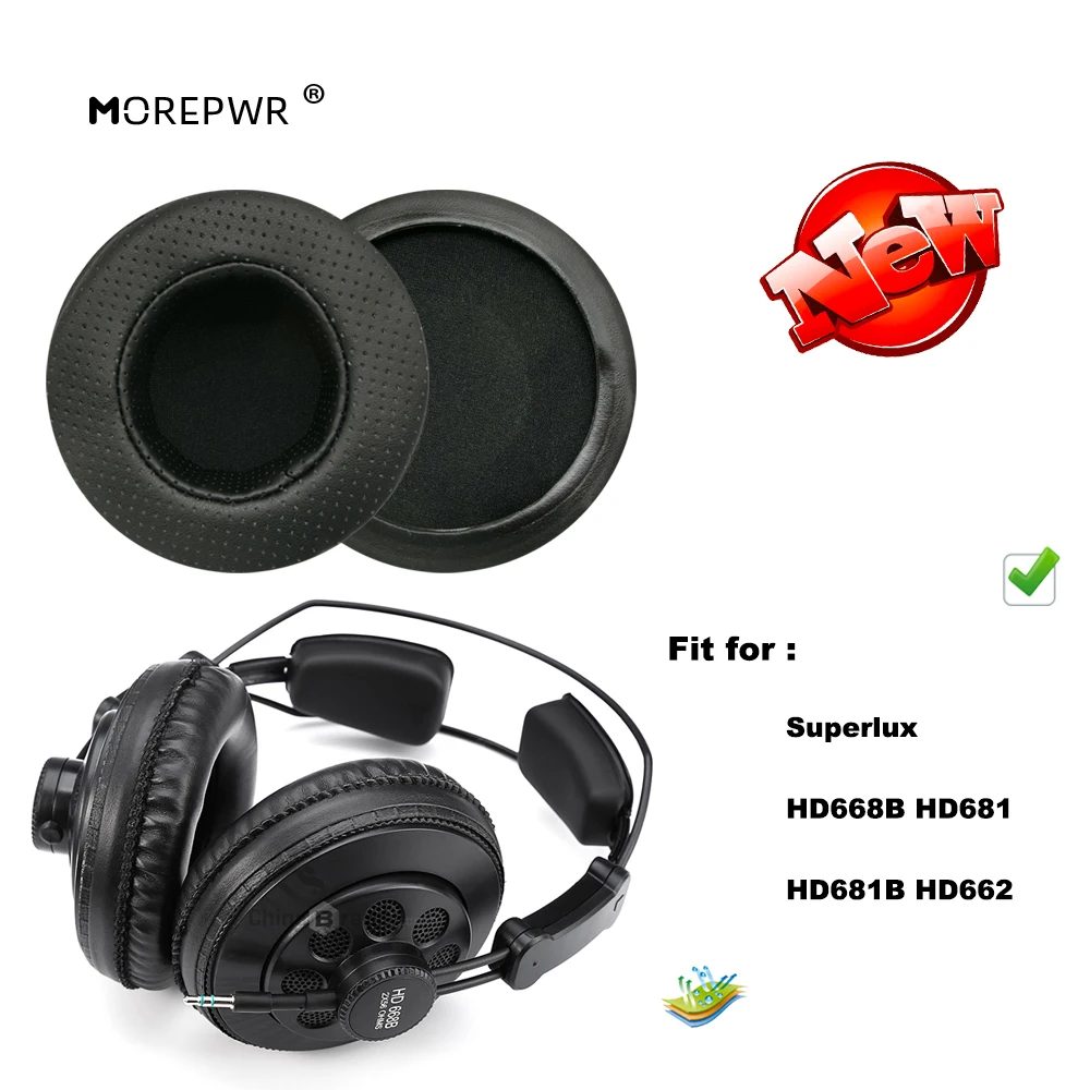 Фото Morepwr, новое обновление, сменные амбушюры для Superlux HD668B HD681 HD681B HD662, детали гарнитуры, кожаная подушка, бархатные наушники №1