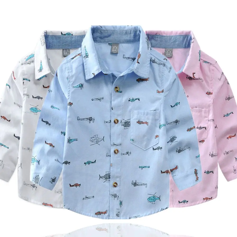 

Boys Cotton Button-Down Shirts Fashion Print Pattern Kids Long Sleeve Tops For Children's 2-10 Years Wear Child Clothes