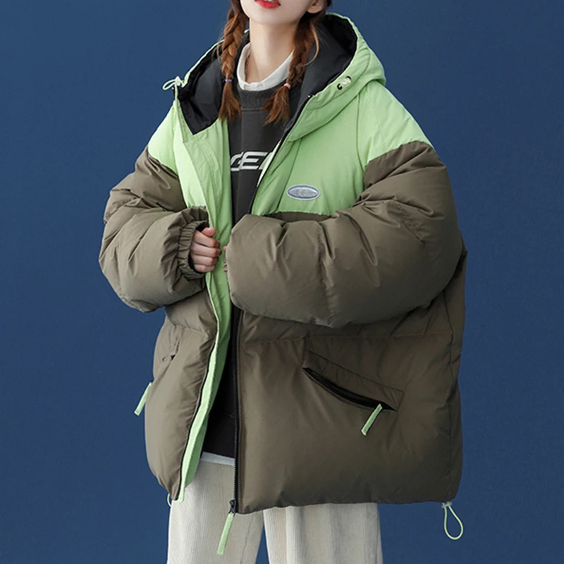 2022 Women's Winter Jacket Casual Patchwork Hooded Parkas Female Loose Oversized Coat Women