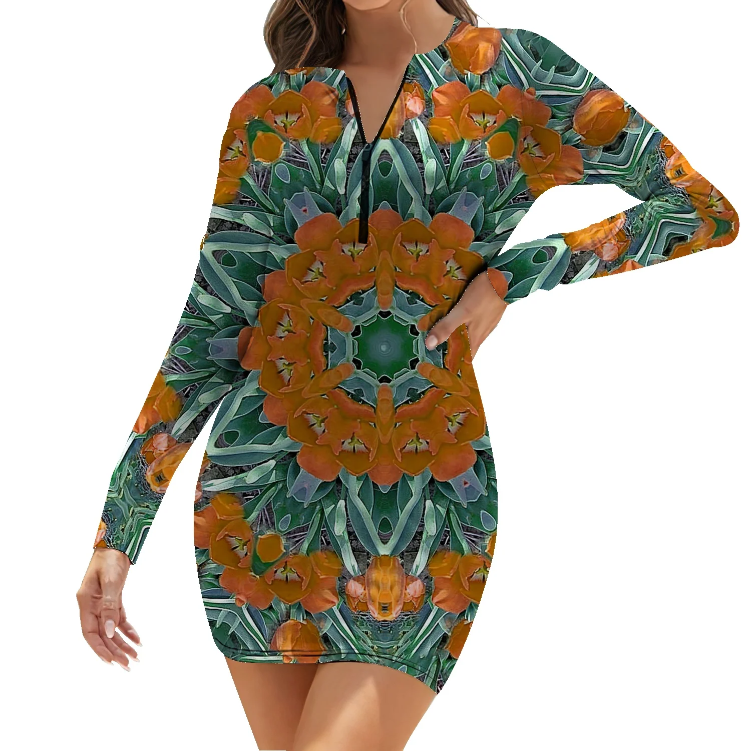 

Tie-dye personality fashion cotton girls short skirt Hawaiian bohemian beach skirt new long-sleeved slim zipper skirt