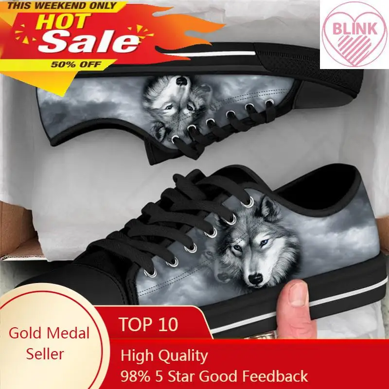 

S 3D Animal Wolf Print Men Shoes Classic Canvas Vulcanized Shoes for Teen Boys Casual Comfortable Flats Winter Sneakers